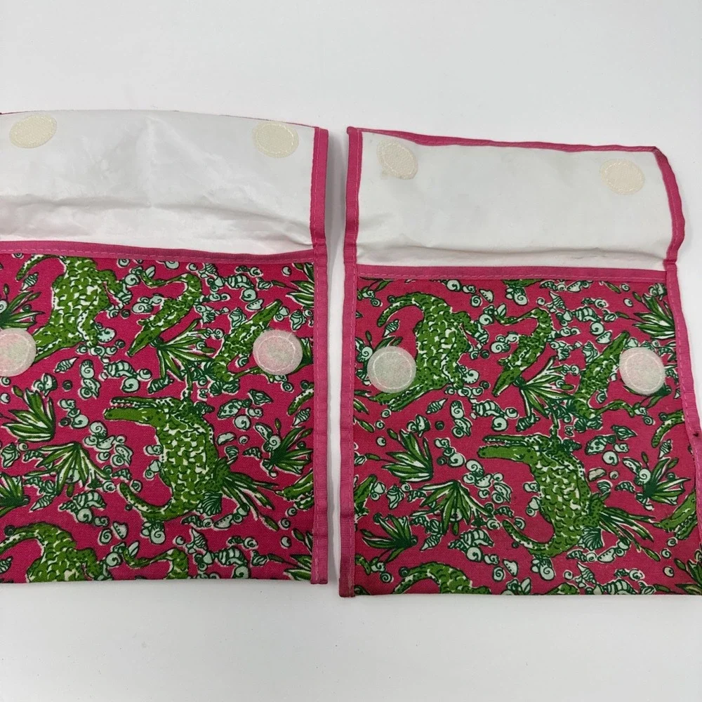 Lilly Pulitzer Reusable Insulated Sandwich Snack Bag Pink Green pink alligator 2